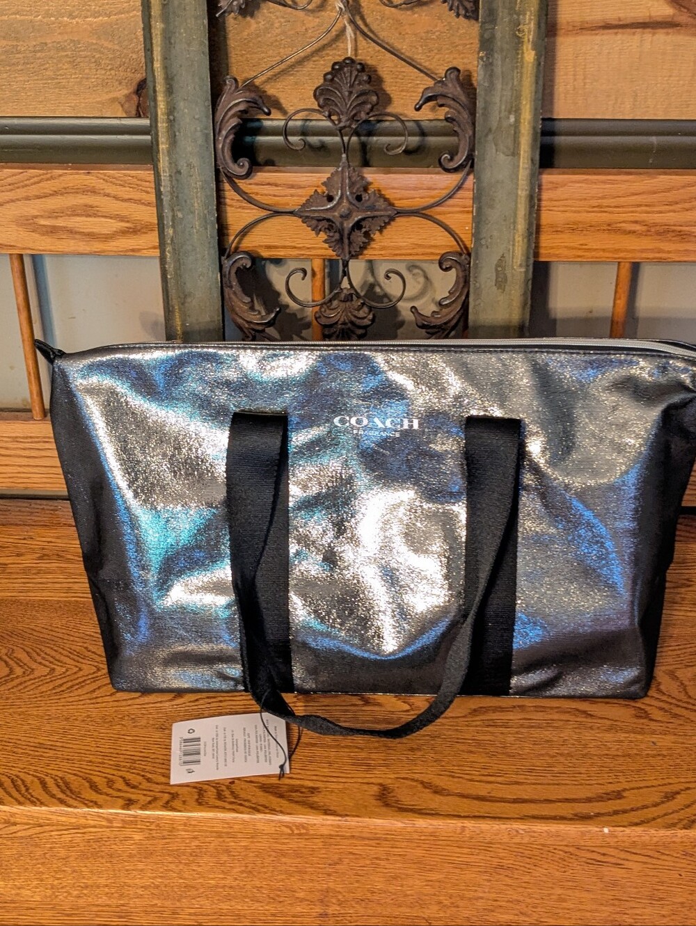 Coach Metallic Silver & Black Tote Bag - Picture 3 of 9